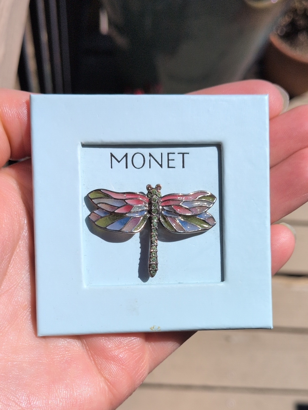 Monet Pink Green Blue Dragonfly Accent Pin